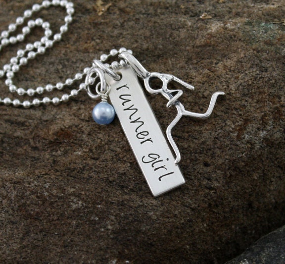 Runner Girl II  -  Runner  Jewelry - Marthon 5K 10K Triathlon Hand Stamped Sterling Silver Necklace