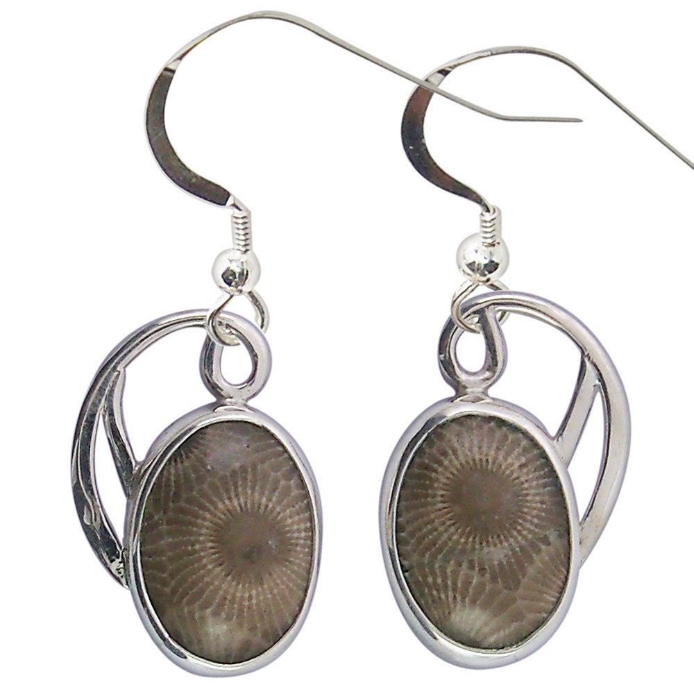 Petoskey Stone and Sterling Silver Earrings epkye1971