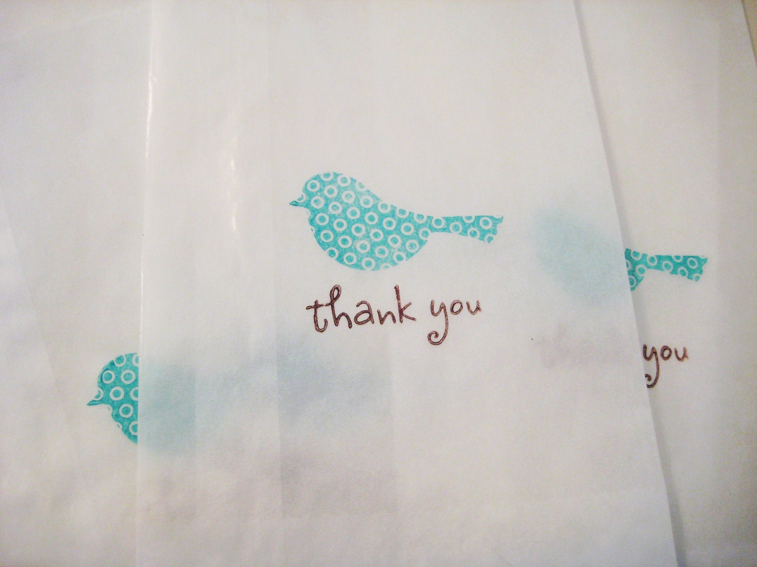 Thank you birds glassine bags, wedding favors, candy bags (turquoise and brown - set of 100)