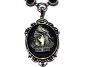 Steampunk Goth Jewelry - Necklace - Ivory on Black See you on the Other side Cameo