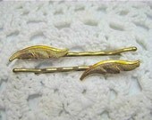 Steampunk Victorian Matte Antiqued Gold Plated Brass Angel Wings Feather Bobby pin set