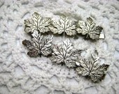 Victorian Sterling Silver Plated Brass Maple Leaf/Leaves Hair Pin Barrette Bobby Pin Hair Slides Set