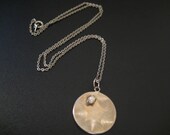 Vintage 1960s Circle Round Pendant with Faux Pearl and Silver Tone Chain Included