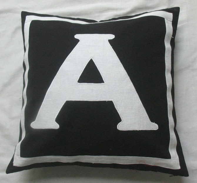 monogrammed pillows -16 inches CUSTOM ORDER black and white only