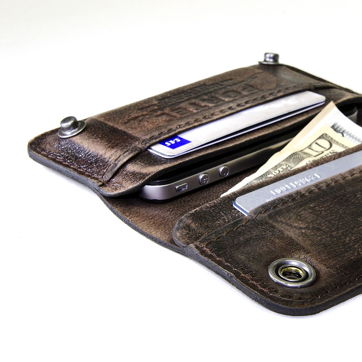 iPhone / iPod Touch - - RETROMODERN aged leather wallet - - DARK BROWN