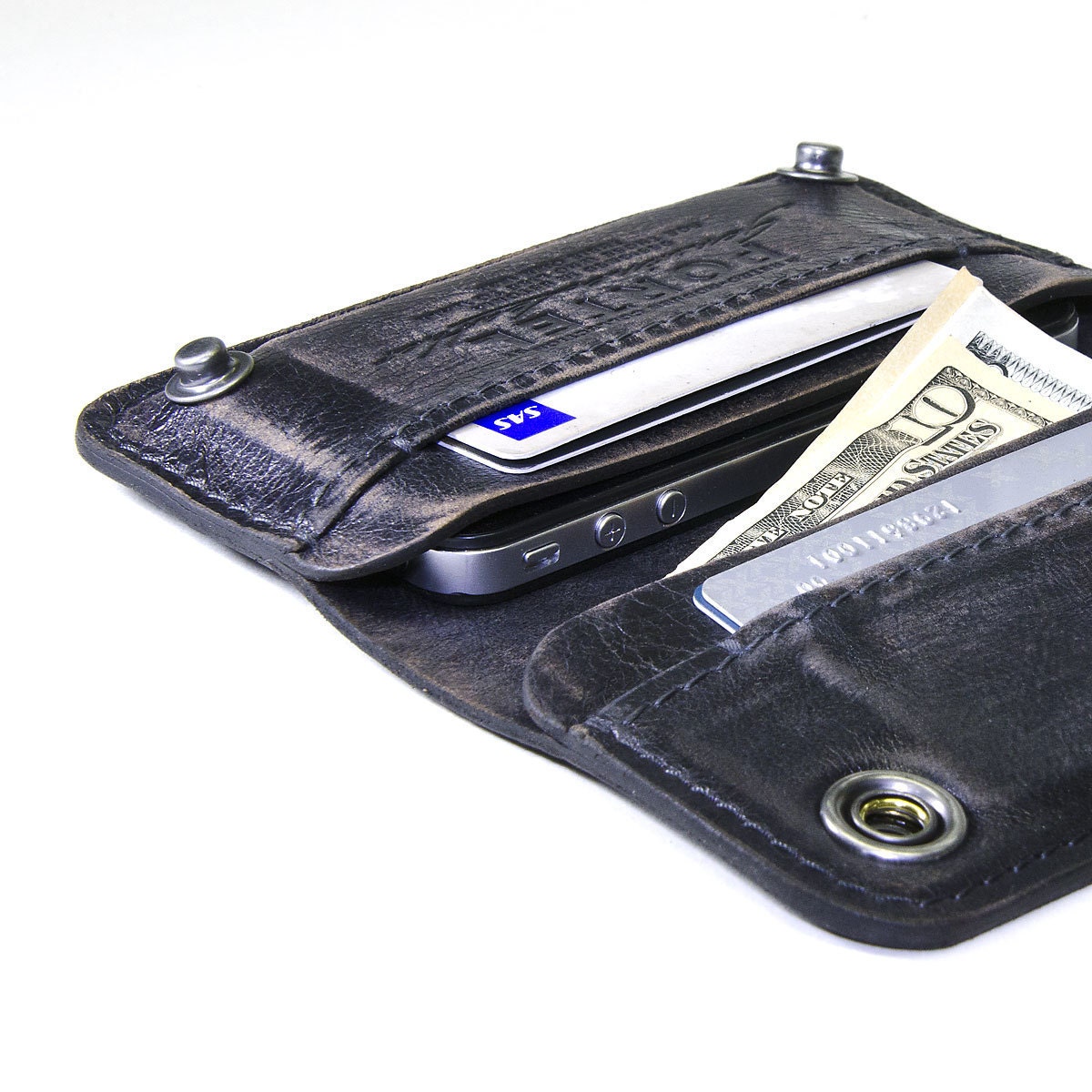 iPhone / iPod Touch - - RETROMODERN aged leather wallet - - DARK MARINE