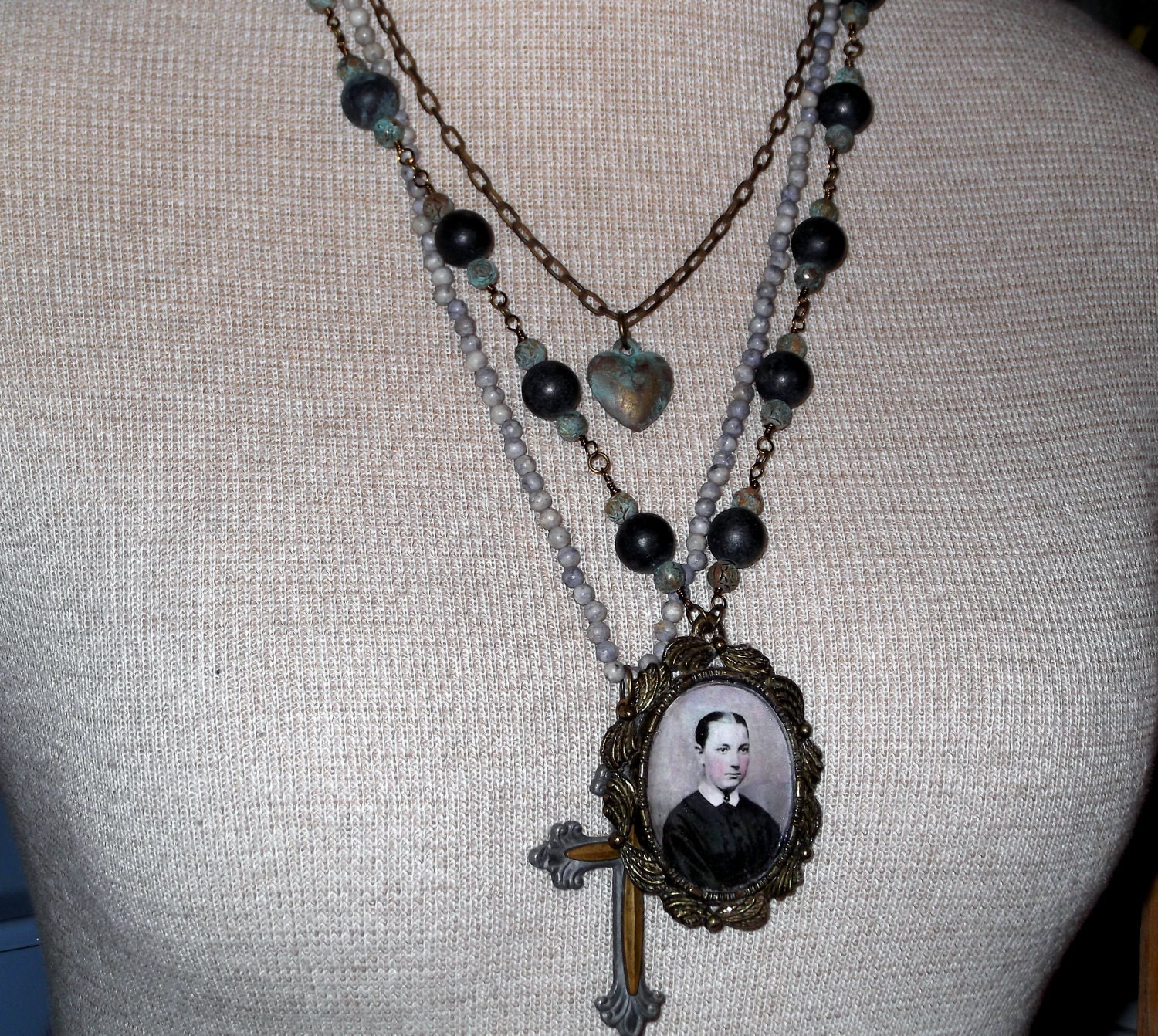 Pansy June Hollingsworth ....A One of a Kind Vintage Inspired Layered Mourning Pendant Necklace