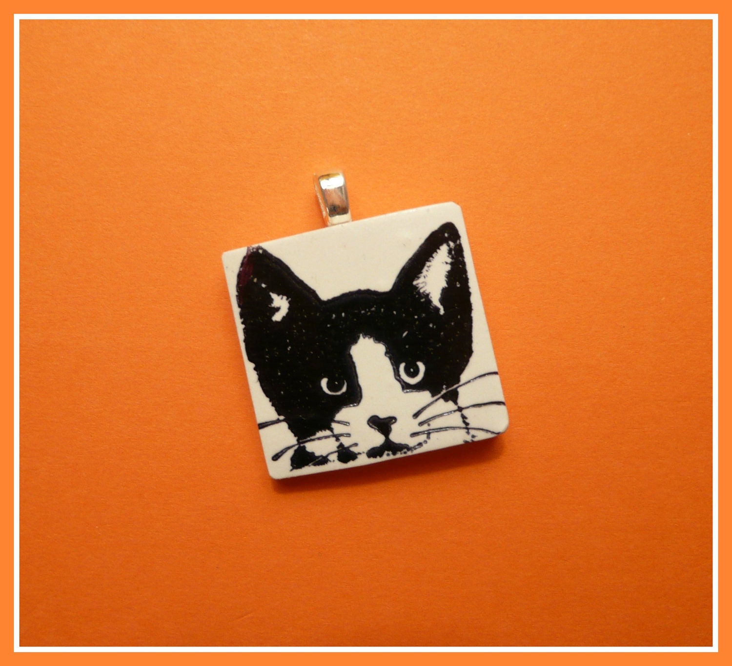 Tuxedo Cat Pendant Jewelry: handmade polymer clay