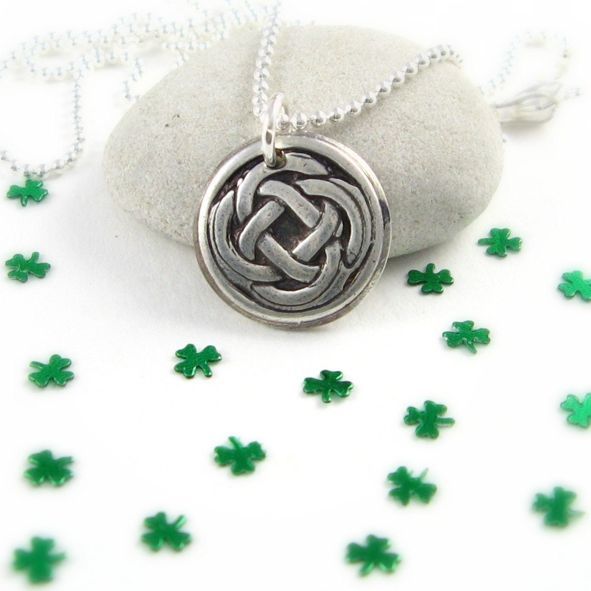 Irish Celtic Knot Necklace Silver St. Patrick's Day Necklace Silver celtic Knot Necklace Circle PMC Fine Silver Pendant