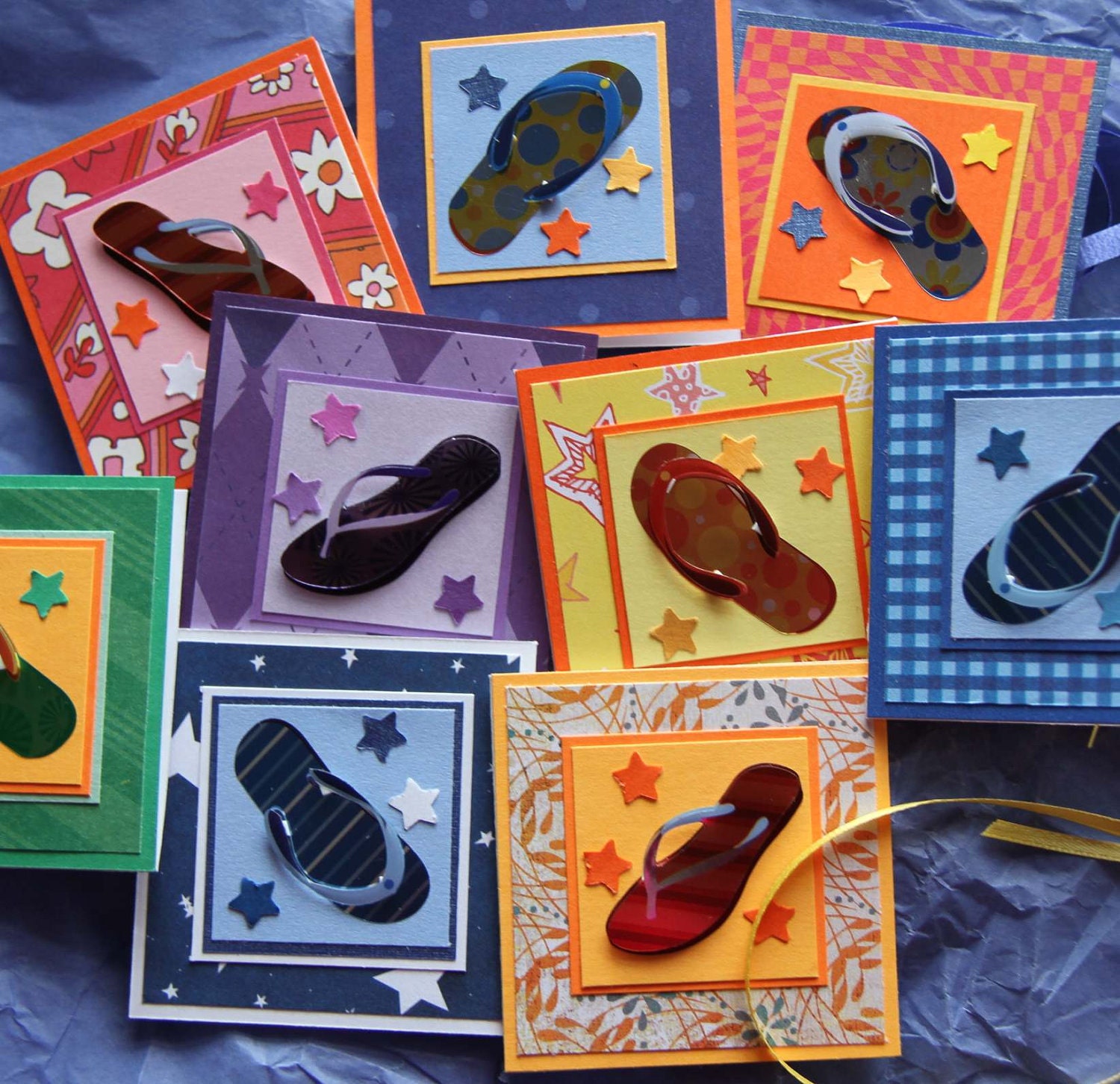 Sandals beach flip flops Mini Cards (set of 4) gift tags, thank you cards - SandrasCardShop