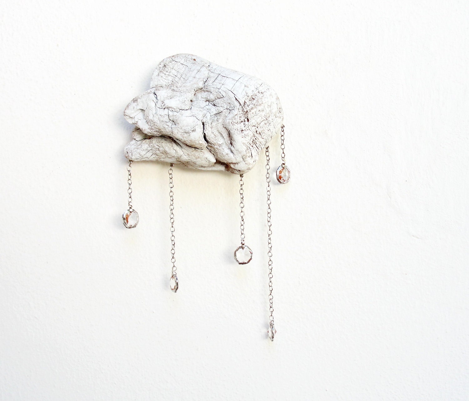 Driftwood Cloud with Vintage Crystal Raindrops - Wall Hanging - Small
