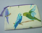Padded Zipper Pouch Cosmetic Pouch Coin Purse in Watercolor Budgies