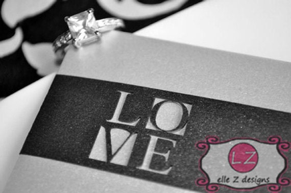 100 LOVE Belly Bands in Black for DIY Wedding Invitations