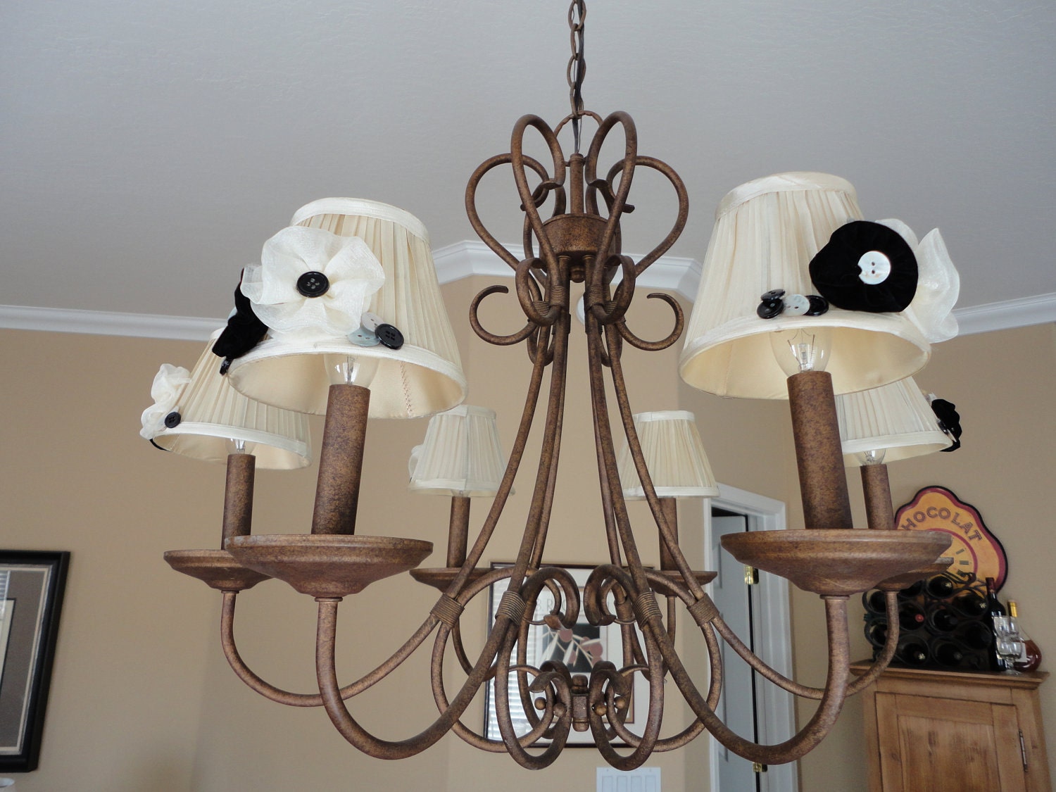 Set of 6 EMBELLISHED CRINKLED CREAM lampshades
