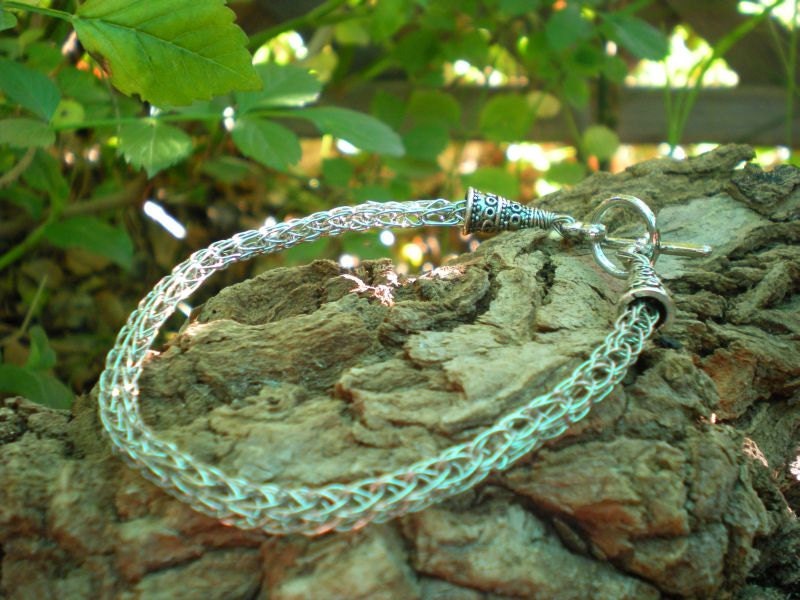 UNISEX - Silver Colored Copper 7 1/2 Inch Viking Knit Bracelet - Single Weave with Five Loops