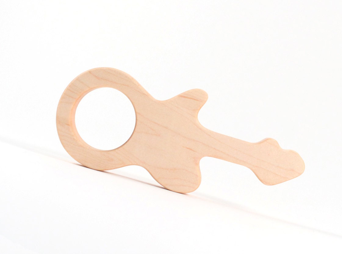 organic guitar TEETHING TOY - all natural safe cute wood teethers for eco babies newborns toddlers