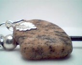 Genuine beach sea glass brown & black specks tumbled flint jewelry pendant handmade necklace