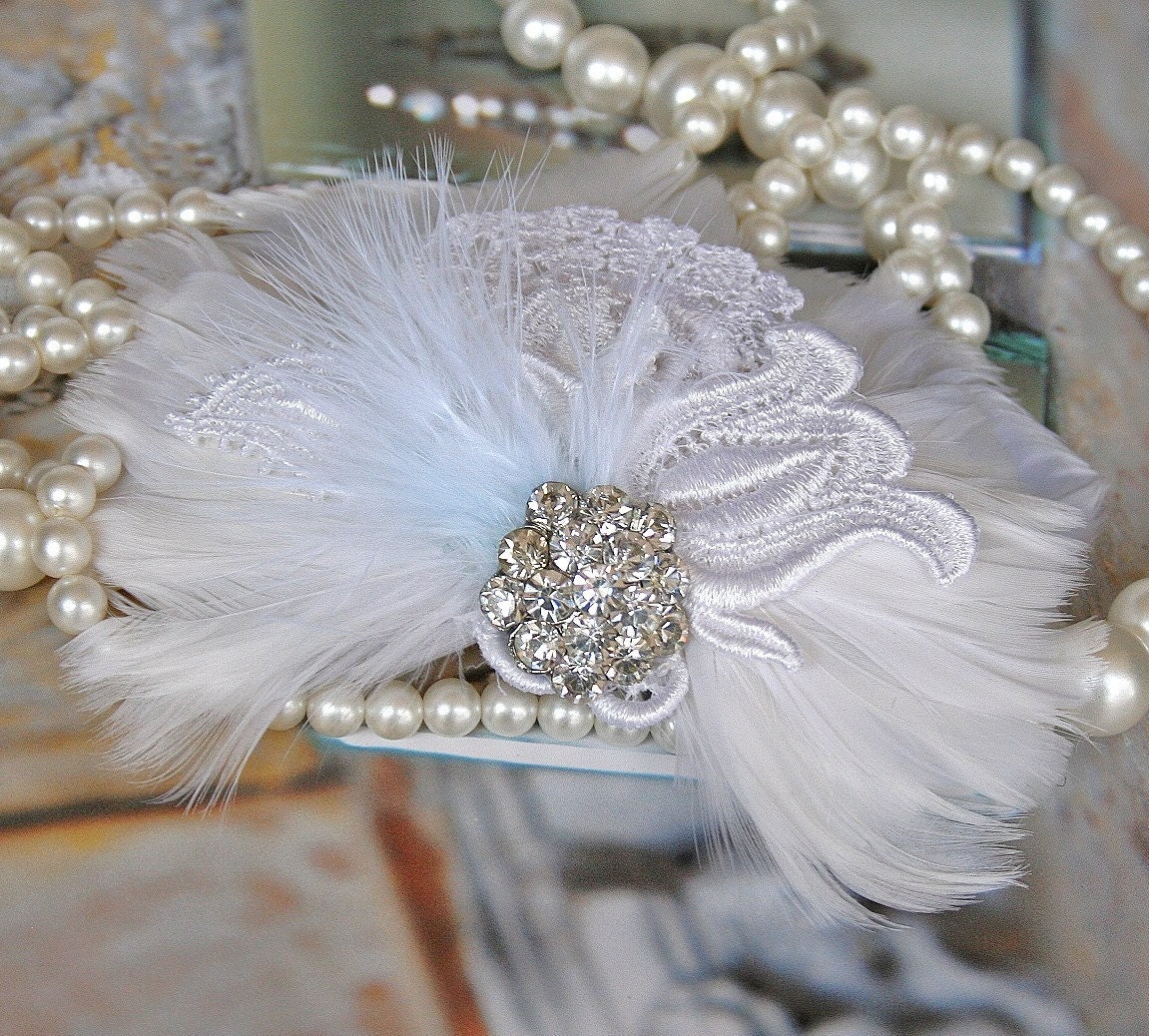 Bridal Feather Fascinator, Hair Clip, Rhinestone, Something Blue, Bridal, Wedding, Headpiece, Hairpiece, Hair, Accessory, White, Blue