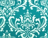 Set of 6 Chair pads, seat cushions, turquoise white ozborne damask