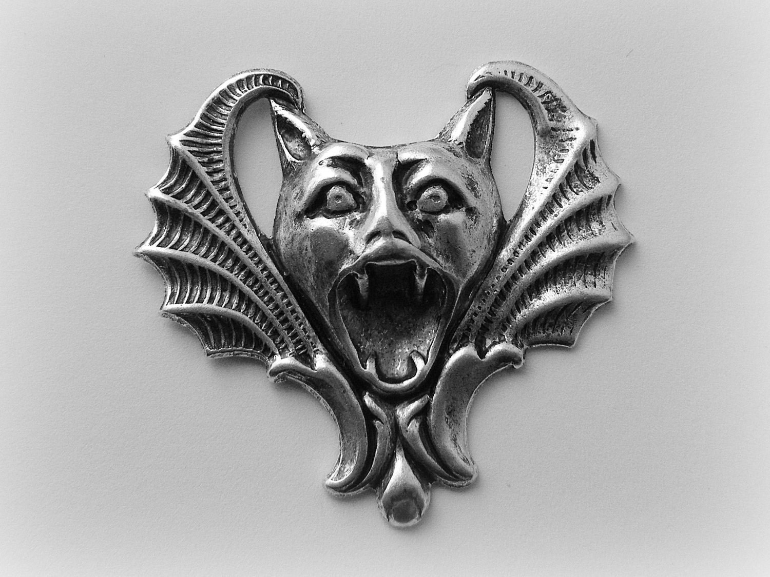 Large Gothic Gargoyle Antique Silver Ox Brass Jewelry Findings - Brass Stamping  (F)
