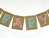 Kraft and Burlap BABY Banner Garland with Starfish, Shower Decoration, Photo Prop