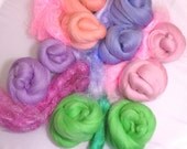 4oz Batt Bites "Spring Rolls" Merino Firestar Green Pink Lavender Lilac Salmon