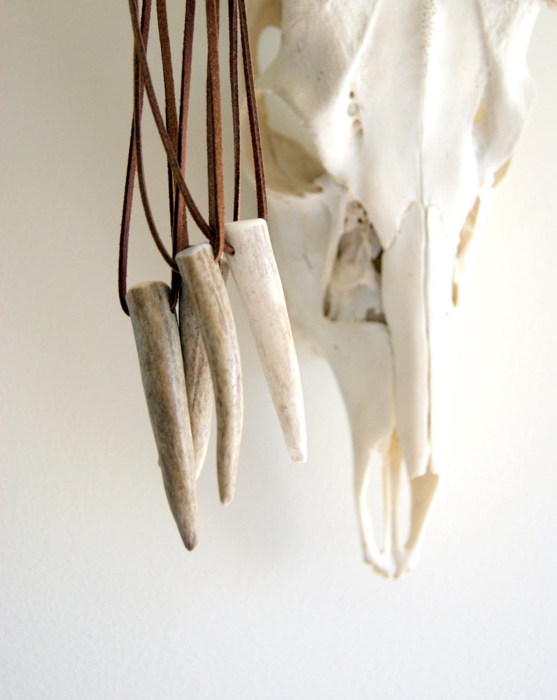 Memorial Day Sale 10% off Antler Necklace with brown suede cord with CHIPPED TIPS deer antler  Father's Day