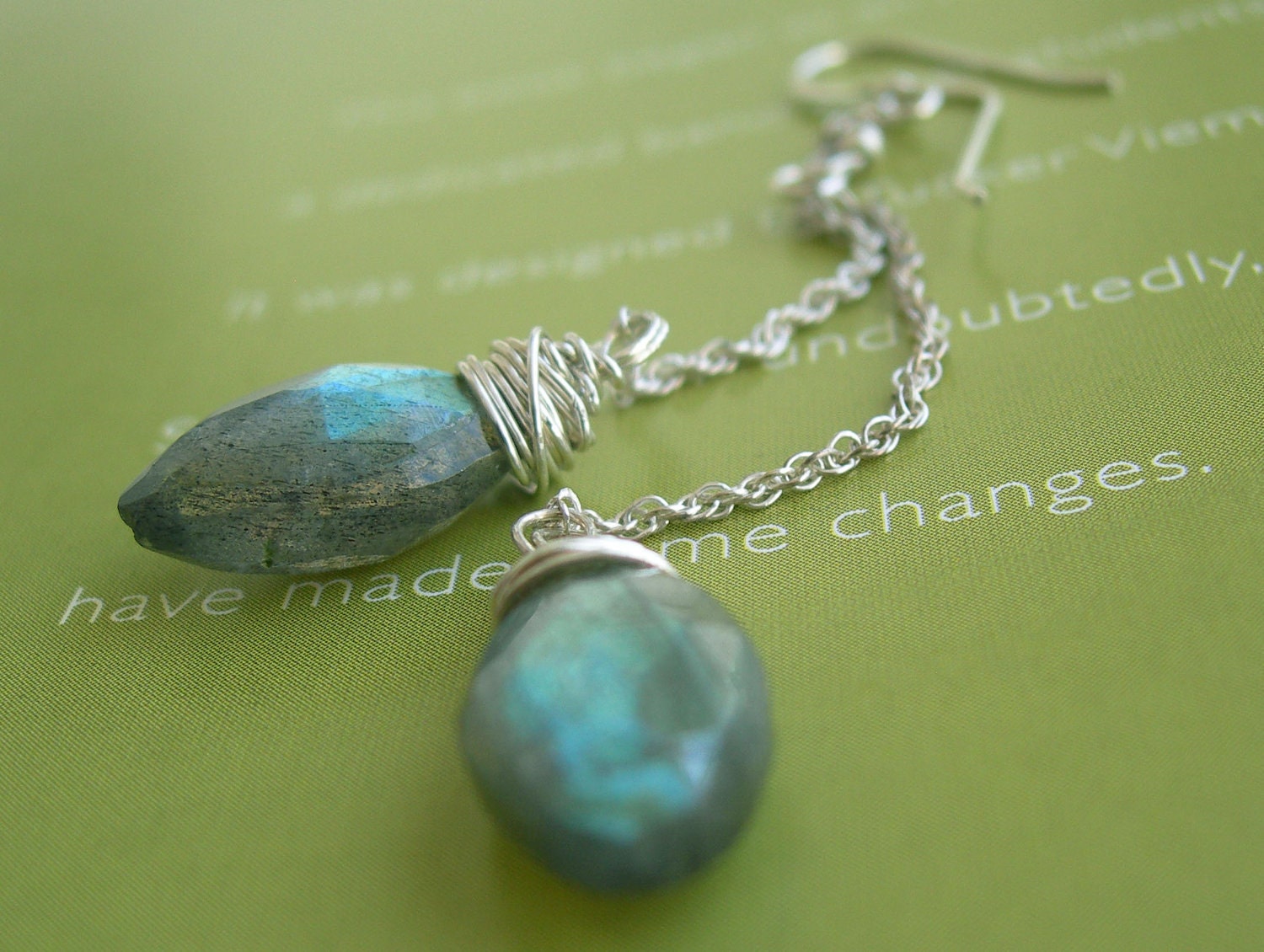 Fantasy Chic - Wire Wrapped Silver and Labrodorite Earrings