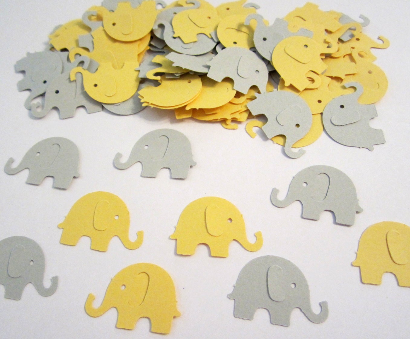 100 LIGHT Grey LIGHT Yellow Elephant Paper Piecing Embellishments Tag Confetti Cutouts Die Cut