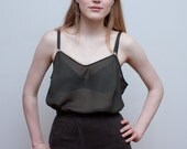 vintage sheer tank / hunter green chiffon camisole / M