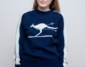 vintage wool sweater / SKIING KANGAROO / novelty knit / M