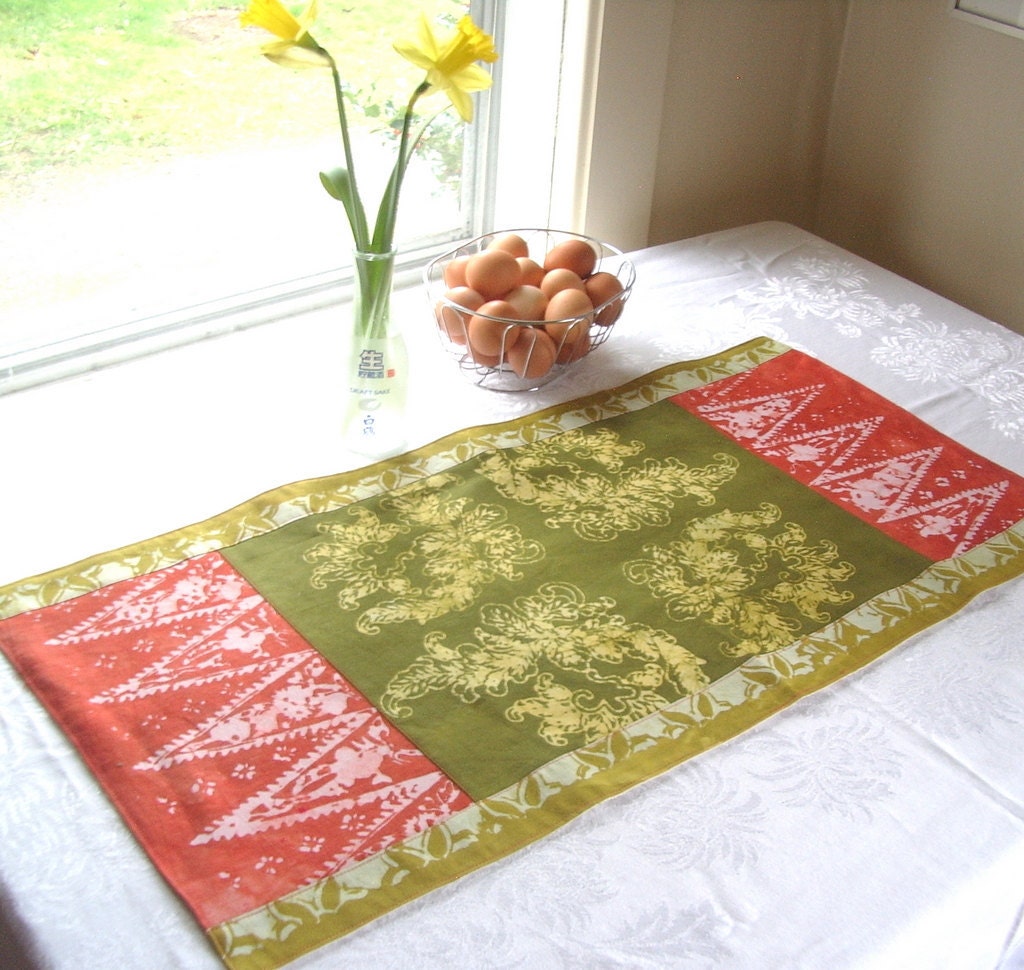 rust and olive organic table runner