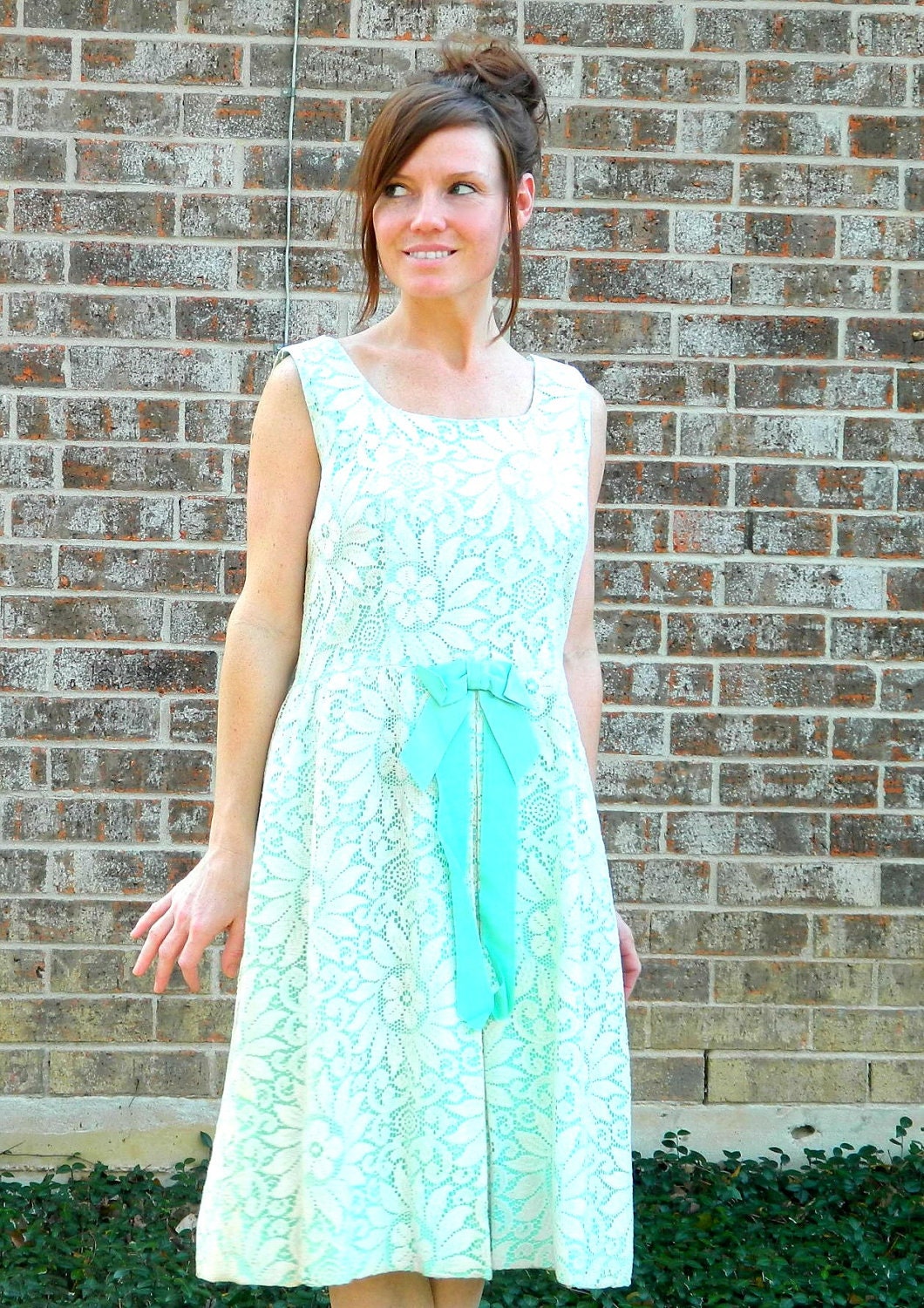 1960s vintage TIFFANY blue layered LACE MOD tailored cut dress