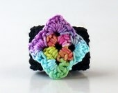 Crochet Ring Diamond Shape Mint Green Yellow Light Blue Rose Peach Light Purple On A Black Band