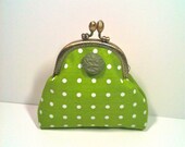 Coin Purse in Green and White Polka Dots with Green Button