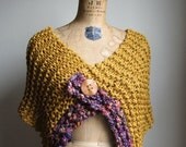 Bohemian Love Organic Cotton knit shawl  Saffron. Purple.