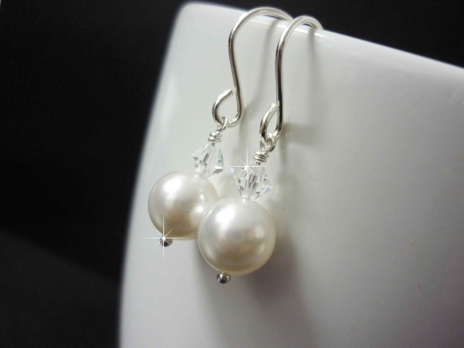 Pearl Drop Earrings, Crystal Wedding Earrings, Bridesmaids Jewelry, Gift, Simple Earrings