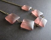 Plum Purple Matte Square Glass on Brass Chain Necklace