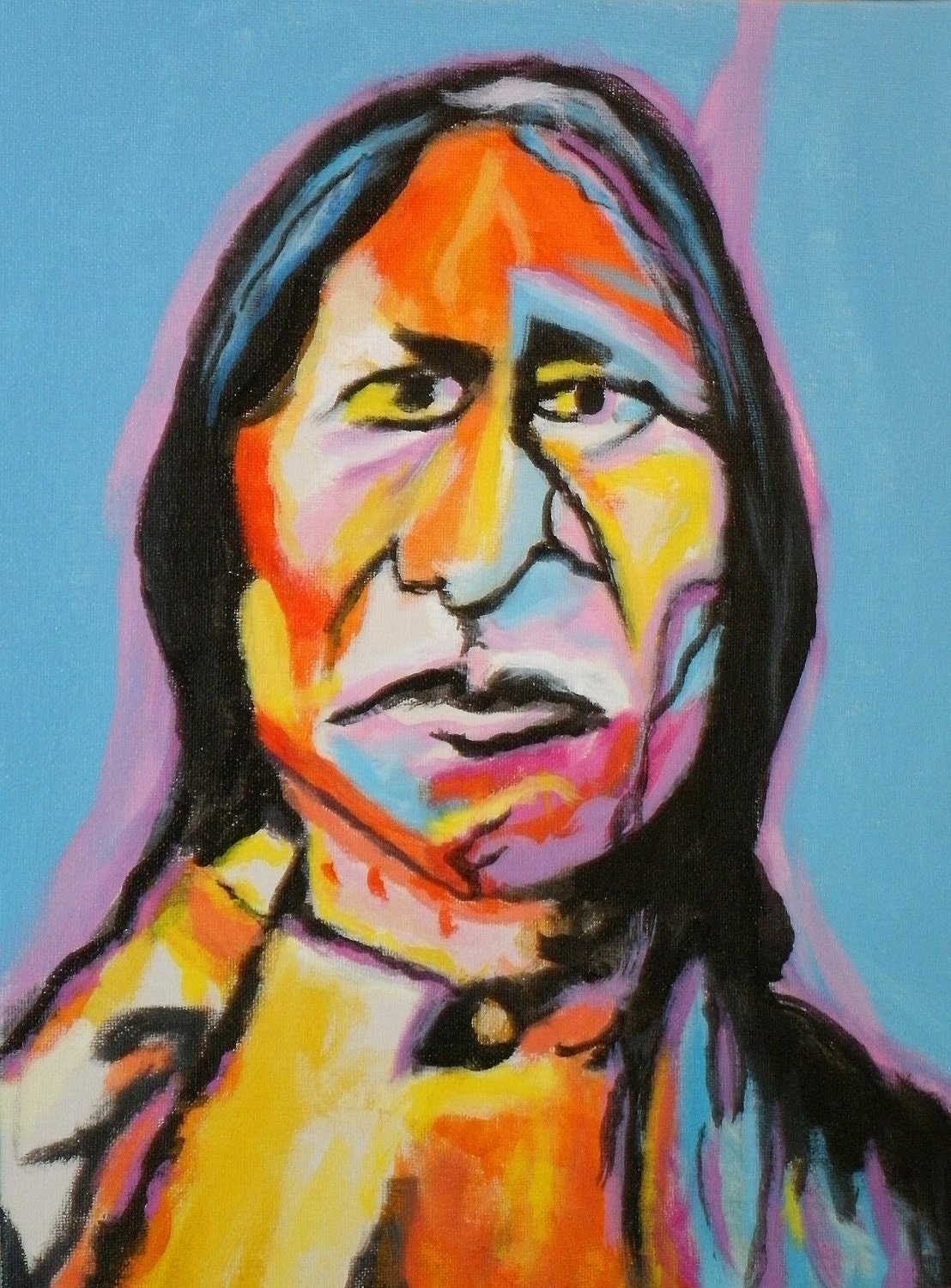 An Indian chief 11X14 acrylic painting