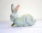 Shabby Easter Bunny Rabbit - Bunny Garden Statue - Pastel Blue & Pink - LoveButlerVintage
