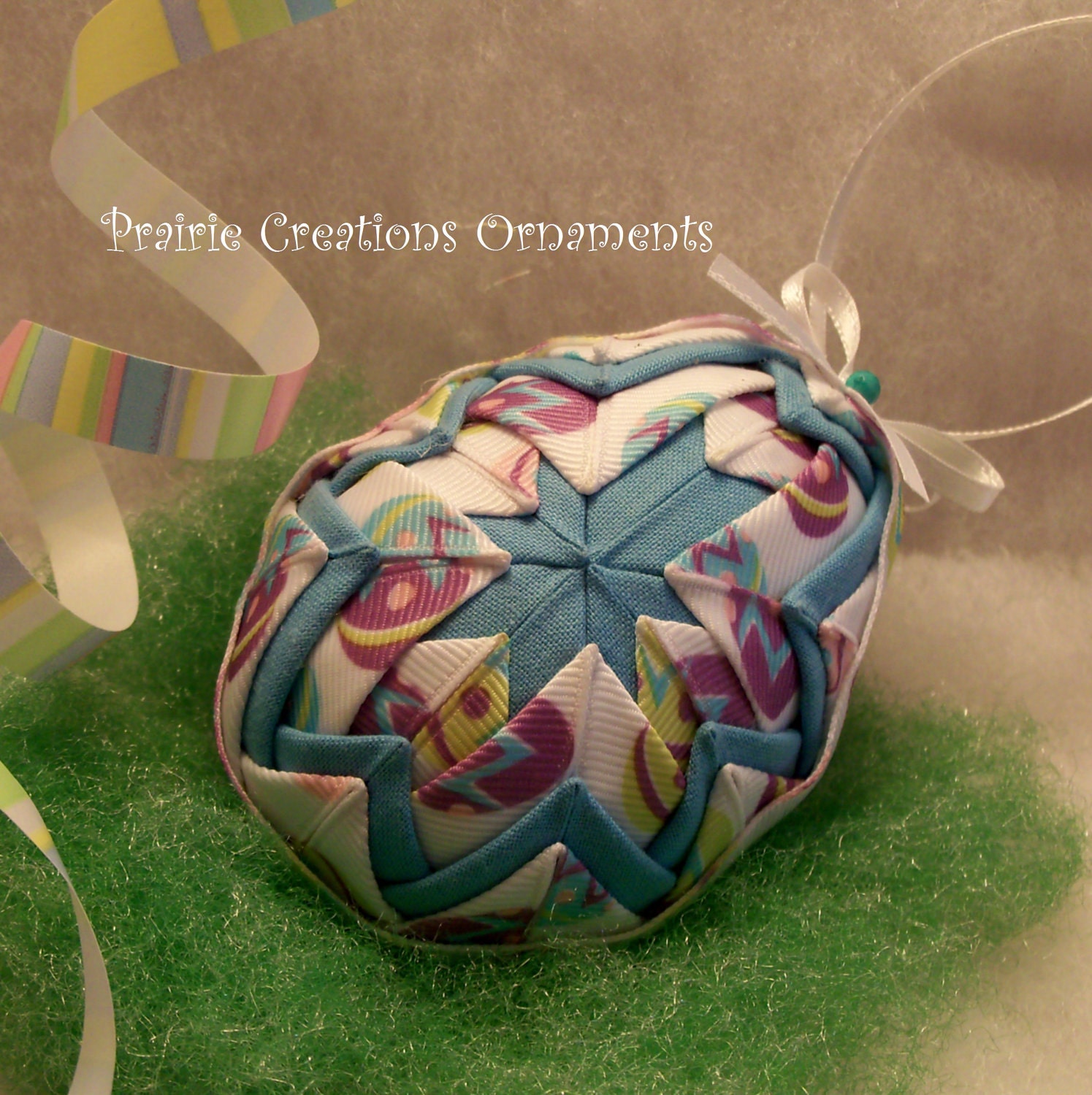 Quilted Ornament Easter Egg Pastel Eggs and Turquoise