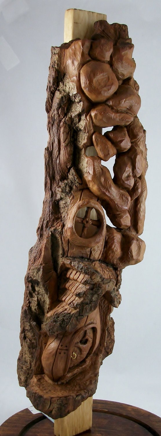 Mystical Fairy House hand carved Cottonwood Bark