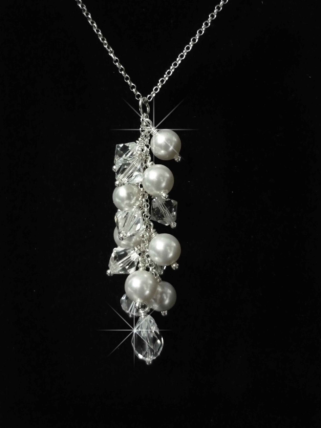Pearl Cluster Wedding Necklace, Crystal Necklace, Pearl Necklace, Pearl Pendant, Bridal Necklace, Wedding Necklace