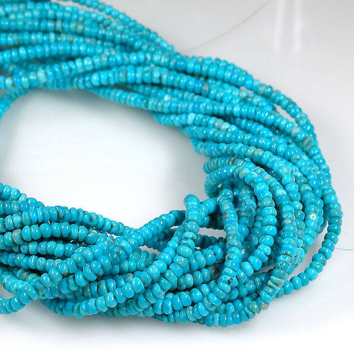 Tiny TURQUOISE  3.5mm Rondelle beads vivid color -  full strand