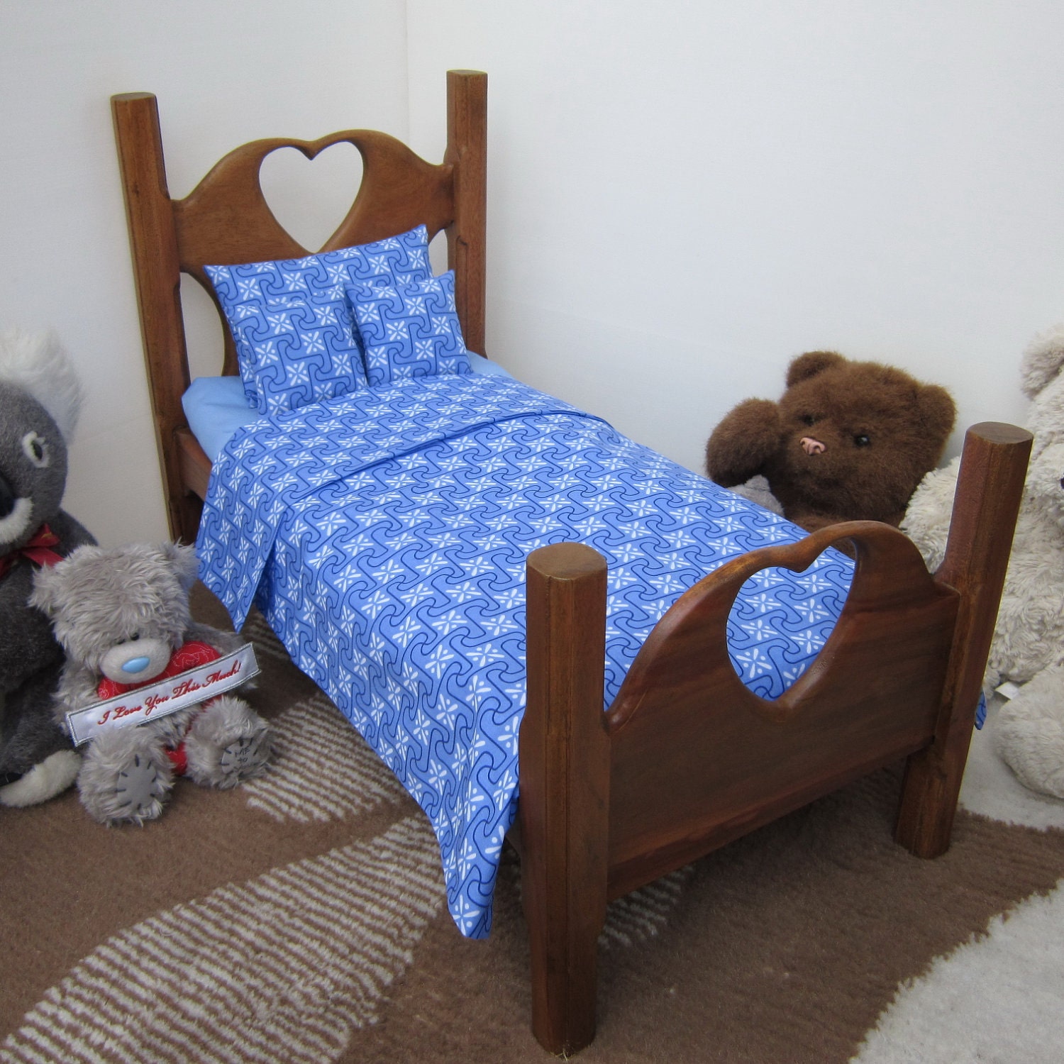 18"doll Blue Modern pattern American girl doll Bedding set Pillow bedspread