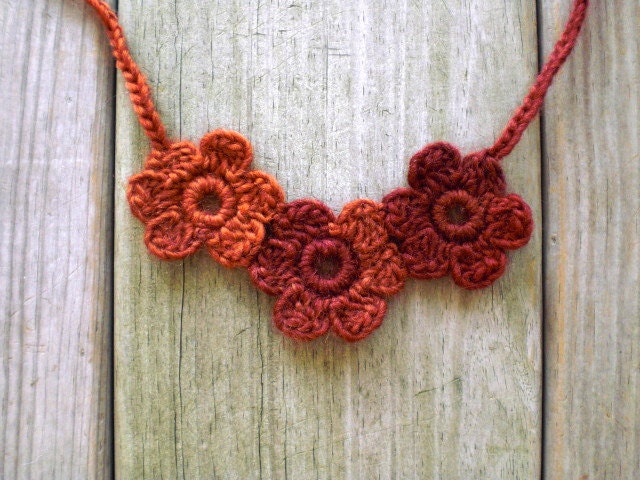 Crochet / Jewelry / necklace / red orange flower choker / for her / spring flower