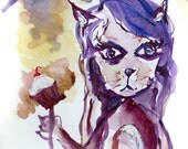 Cat-girl saves a Cupcake - Fine art giclee print - 11" x 14"