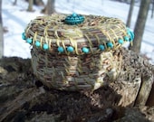Pine Needle Box Embellished With Turquoise Beads