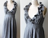 RESERVED for SARAH custom order Charcoal gray with ivory v-neck ruffles bridesmaid dress 10/6