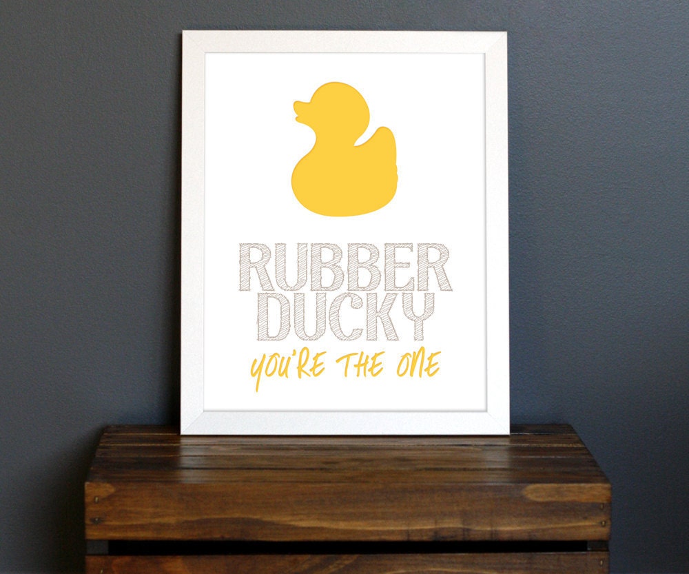 Yellow Rubber Ducky Typography Art Print - Sesame Street, fun child's bathroom or playroom decor - 8 x 10